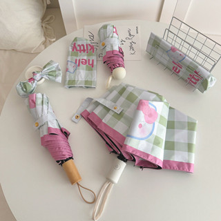 ✨凱蒂全自動可愛造型防曬雨傘 迷你遮陽傘折疊太陽傘 防曬防紫外線 黑膠遮陽迷你口袋傘
