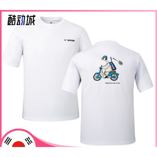現貨 VICTOR 韓國羽毛球服,男女款可愛插畫,個性印花短袖 100% 棉 T 恤 612