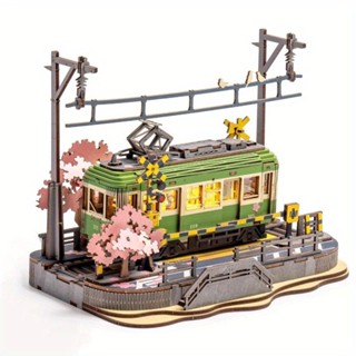 Sakura Tram 3D 兒童木製拼圖 - DIY 模型建築套件,帶逼真設計,無需膠水,放鬆腦筋急轉彎工藝獨特的家居