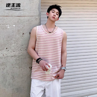 【逆主流】日系復古條紋背心 美式寬鬆無袖T恤 夏季男百搭休閒坎肩 ins潮流寬鬆運動背心 潮牌疊穿上衣 基礎款內搭背心