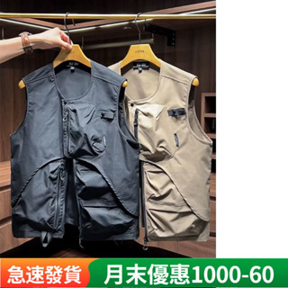 現貨 現貨速發#馬甲 上衣 牛仔背心 新款多口袋工裝寬鬆戶外時尚百搭 無袖外套 背心 外套
