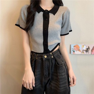 《現貨下單》別緻bm風短袖t恤女夏季2025年新款小眾設計感polo領針織小外套上衣短袖t恤女短袖上衣女短袖女韓版t恤t