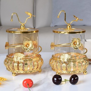 ✨新品 免運✨金色玻璃帶蓋裝飾 儲物罐 美式收納 北歐式 客廳茶几輕奢糖果現代擺件