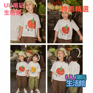 🔥爆款免運 全家服 親子服 全家裝 衣服套裝一傢四口親子裝純棉短袖T恤趣味水果印花夏季新款韓版寬鬆母子裝