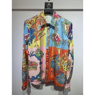 VERSACE1478 男士襯衫青春時尚休閒緊身印花長袖襯衫