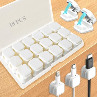18 件裝電線收納架,磁性電纜夾管理,易粘合手機 USB 充電器線,隱藏或整理桌面電纜,適用於廚房、辦公室、汽車、床頭櫃