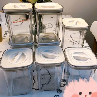 ✨臺灣熱銷✨ins高顏值透明旋轉按壓密封罐 食品級廚房學生宿舍保鮮真空收納盒