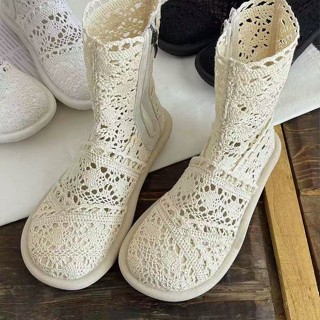 藝文森女蕾絲網面短靴 夏季涼鞋 沙灘鞋 海邊漁夫鞋 網靴 圓頭軟底平底鞋女鞋