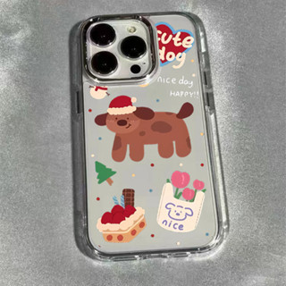時尚可愛卡通蛋糕小狗 手機殼 透明 適用iPhone 16Pro 15Pro XS 14ProMax 13 電鍍 12P