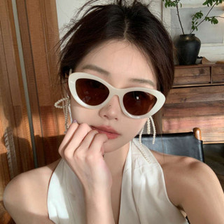ins 半框眼鏡 黑框眼鏡 鏡框 眼鏡 MELIYA高品質白色茶片粗框貓眼ins偏光墨鏡太陽鏡方圓臉防紫外線
