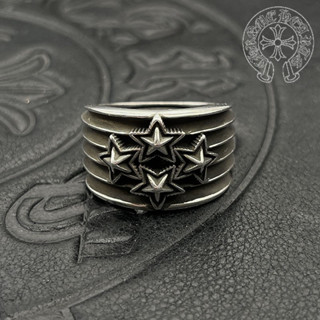 Chrome Hearts 黑銀色複古條紋星星戒指cody sanderson 風格四連星戒指男士食指/EE