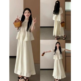 【HOT 本舖】童裝 夏裝搭配一整套時尚減齡套裝女小個子氣質泡泡袖上衣半身裙兩件套