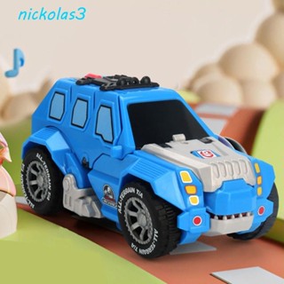 NICKOLAS恐龍變形汽車玩具,塑膠有聲音自動變形機器人模型,光模擬二合一電動變壓器恐龍車