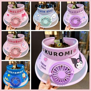 ORIENTLIIY 防曬帽,三麗鷗 Kuromi Melody USB 充電風扇兒童太陽帽,高品質透氣可調節卡通遮陽帽