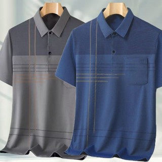 中老年男士短袖T恤爸爸夏裝夏季polo中年寬鬆翻領上衣 涼感男裝 polo衫短袖 排汗素面吸濕排汗