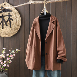 【Season Wardrobe】韓版胖mm大碼女裝2025春秋復古寬鬆西服襯衣外套百搭韓版風衣上衣