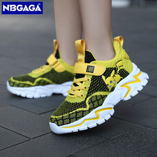 NBGAGA 皮卡丘聯名兒童鞋子男孩小學生跑步鞋中大童飛織透氣雙網運動鞋時尚學生鞋