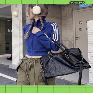 xiao 美式小眾短版運動外套女秋季三條槓長袖立領小外套拉鍊大學T休閒上衣MC女 JDQS