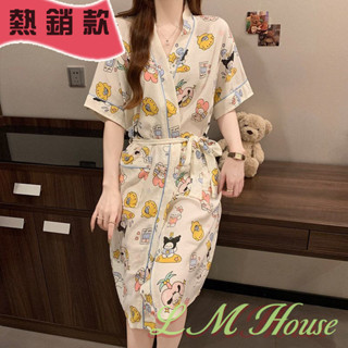 【限時折扣】帶胸墊睡裙女夏雲朵棉短袖睡袍新款中長款日係和服純棉睡衣 睡袍 浴袍 居傢服 睡衣 傢居服 女睡袍