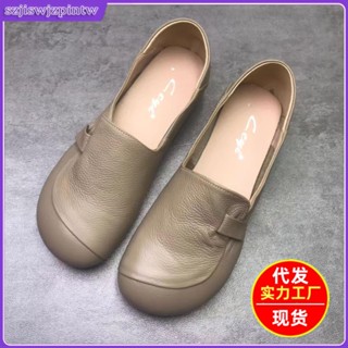 現貨下單正品新中式2024款真皮女單鞋防滑軟底軟皮套腳舒適平底鞋不累腳鞋 女鞋豆豆鞋上班鞋女工作鞋久站鞋女