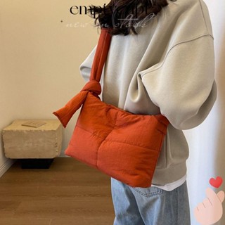 EMPTYCUP單肩斜挎包,羽絨棉絨大容量腋下包,休閒輕量級純色蓬鬆手提包對於女性女孩