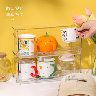 橙子優選🍊防塵取盃架茶盃置物架水盃收納盒盃子架子桌麵可疊加多功能透明盒