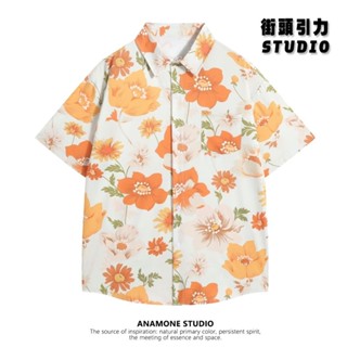 【街頭引力】 M-8XL加大尺碼短袖襯衫 花卉滿印 寬鬆花襯衫 演出服 海灘沙灘薄款襯衣夏威夷 度假風襯衫 花襯衫 薄款
