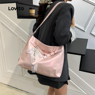 Lovito 休閒素色簡約時尚大容量通勤上課可雙肩背單肩托特包女 LFA76050
