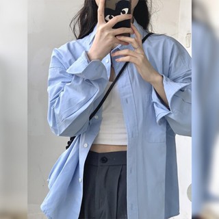 【HOT 本舖】 新款藍色襯衫女設計感小眾法式襯衣長袖chic上衣