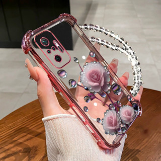 Redmi Note 10 Pro 4G Note 10 5G手機殼粉色花朵防摔四角矽膠TPU透明軟殼DZSJ手機殼