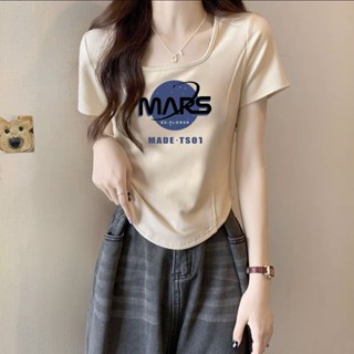 胖胖美依 上衣 T恤 短袖上衣 M-2XL純棉方領正肩短款修身上衣夏季小眾顯瘦魚骨洋氣短袖t恤-7037.
