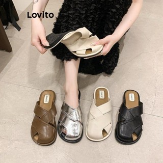 Lovito 休閒素色針織鏤空復古柔軟厚底部落客裝女士平底涼鞋 LFA73314