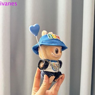 IVANES01拉布布娃娃的衣服,彩虹風格蝴蝶項鍊坐Labubu時間布,裝扮牛仔布17公分毛絨娃娃衣服