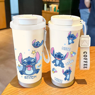 LEBETE保溫杯史迪仔時尚咖啡杯男女學生大容量不鏽鋼雙飲吸管水杯