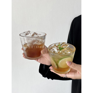 現貨 日式復古簡約條紋玻璃杯 ins茶杯果汁杯 咖啡杯 喝水杯 牛奶杯 酒杯子