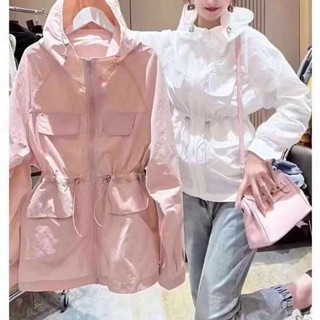 衝鋒戰士 衝鋒外套 衝鋒外套男 歐貨束腰外套女2025春季新款大尺碼胖mm薄款休閒百搭連帽衝鋒衣夾克