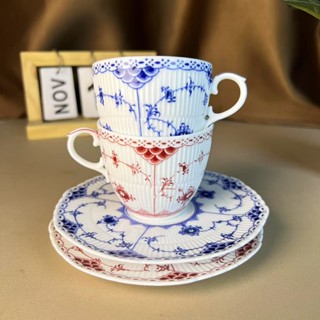 歐式皇家哥本哈根藍色繽紛半蕾絲唐草系列濃縮杯陶瓷咖啡杯禮盒裝