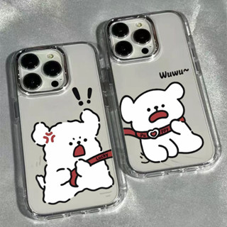 趣味可愛卡通情侶小狗 手機殼 透明 適用iPhone 16Pro 15Pro XS 14ProMax 13 電鍍 12P