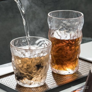 玻璃杯泡茶杯咖啡杯磨砂啤酒杯洋酒杯樹紋杯冰川紋杯子ins喝水杯