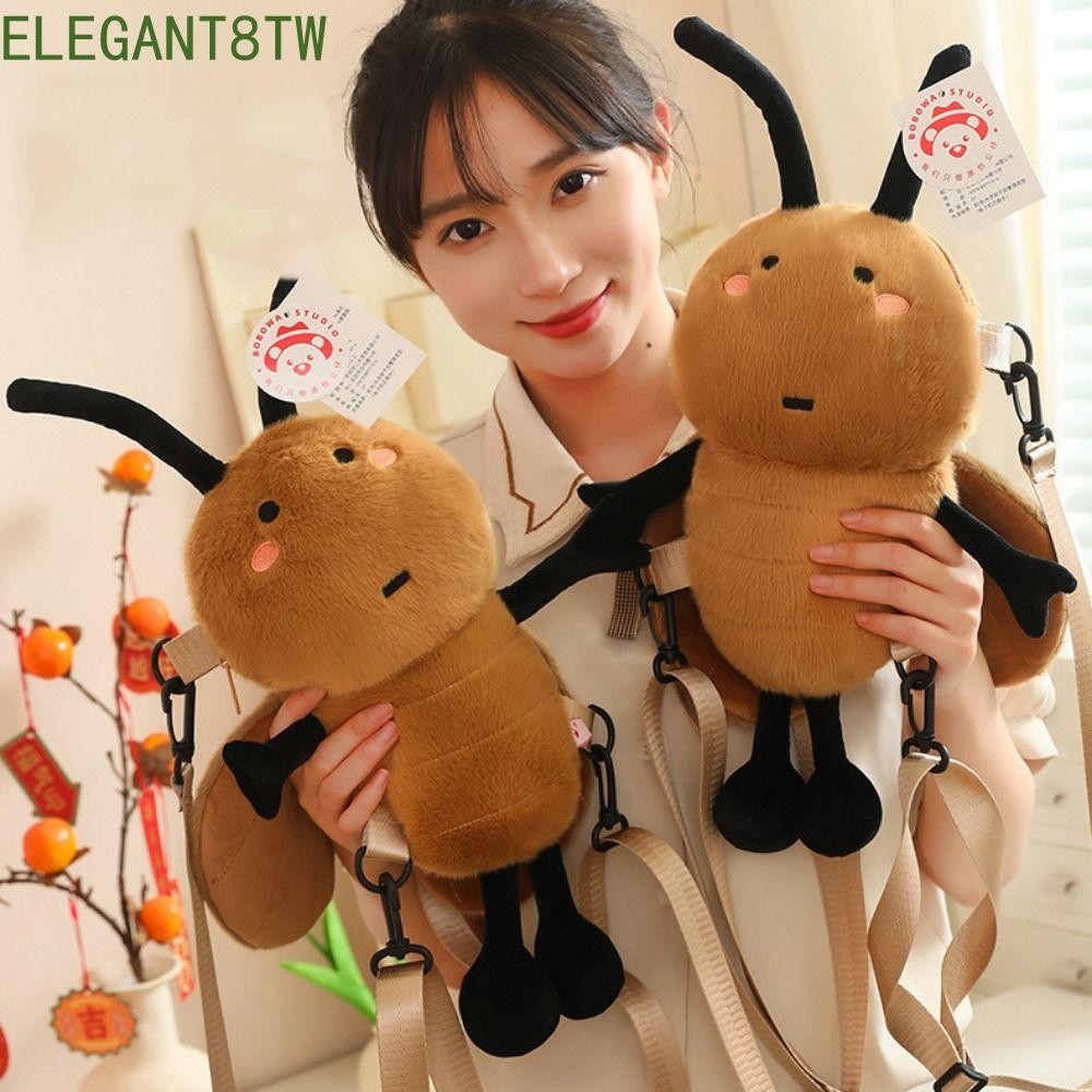 ELEGANT8TW蟑螂毛絨公仔,軟模仿蟑螂的東西背包,睡眠枕頭南雨昆蟲蟑螂毛絨背包兒童