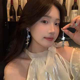 【HOT 本舖】 森系超仙氣質長款流蘇蝴蝶耳環女輕奢小眾高階感超閃亮片耳釘耳飾