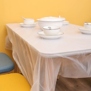 一次性桌布Tablecloth一次性桌布加厚方桌結婚家用透明薄膜塑膠長方形臺步野餐派對25.5.27