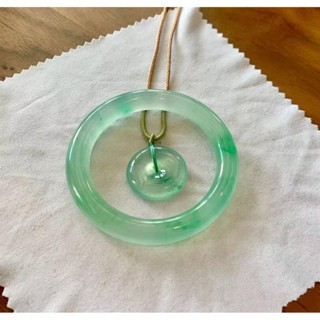 天然翡翠玉手鐲子女飄花晴水冰種飄花平安扣玉吊墜套裝飄綠女友
