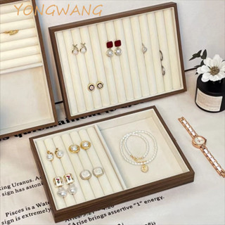YONGWANG耳環收納架,平底絲絨內裡木製珠寶展示託盤,大容量多用途多隔層高階項鍊收納盒精品店