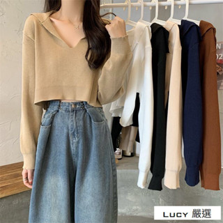 Lucy💕內搭寬鬆針織衫女秋季上衣2025新款設計感小眾短版長袖V領打底衫