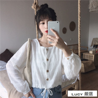 Lucy💕2025初秋新款潮 韓版 女裝秋季 寬鬆短版 襯衫女 秋裝學生 長袖上衣