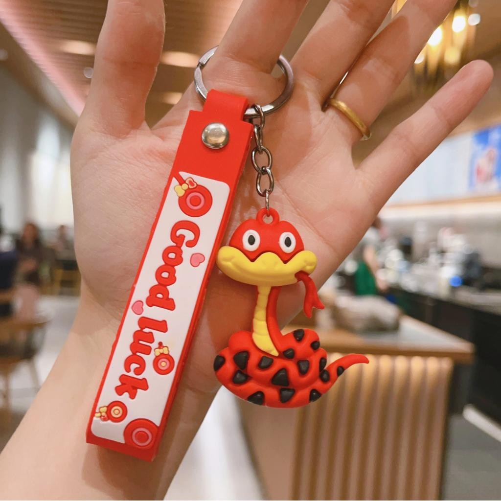 蛇娃娃鑰匙鏈可愛的中國小雕像吊飾裝飾袋工藝品
