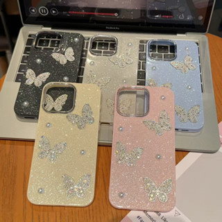 Ins Glitter 3D 珍珠蝴蝶果凍 IPhone 手機殼相容 IPhone 16 Pro Max 16 Pro