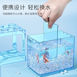 新品現貨透明亞克力魚缸雙格積木隔離擋板二合一客廳小型家用桌面烏龜景觀20250525