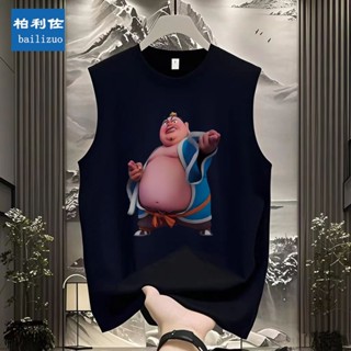 國潮哪吒新款籃球無袖背心男款透氣無袖t恤男士大尺碼夏季薄款上衣China-Chic Nezha's new basket